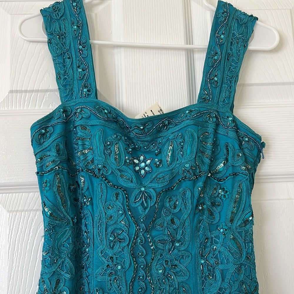 Sue Wong sequin sparkle, teal midi cocktail dress, new with tags, size 4 - Picture 3 of 7